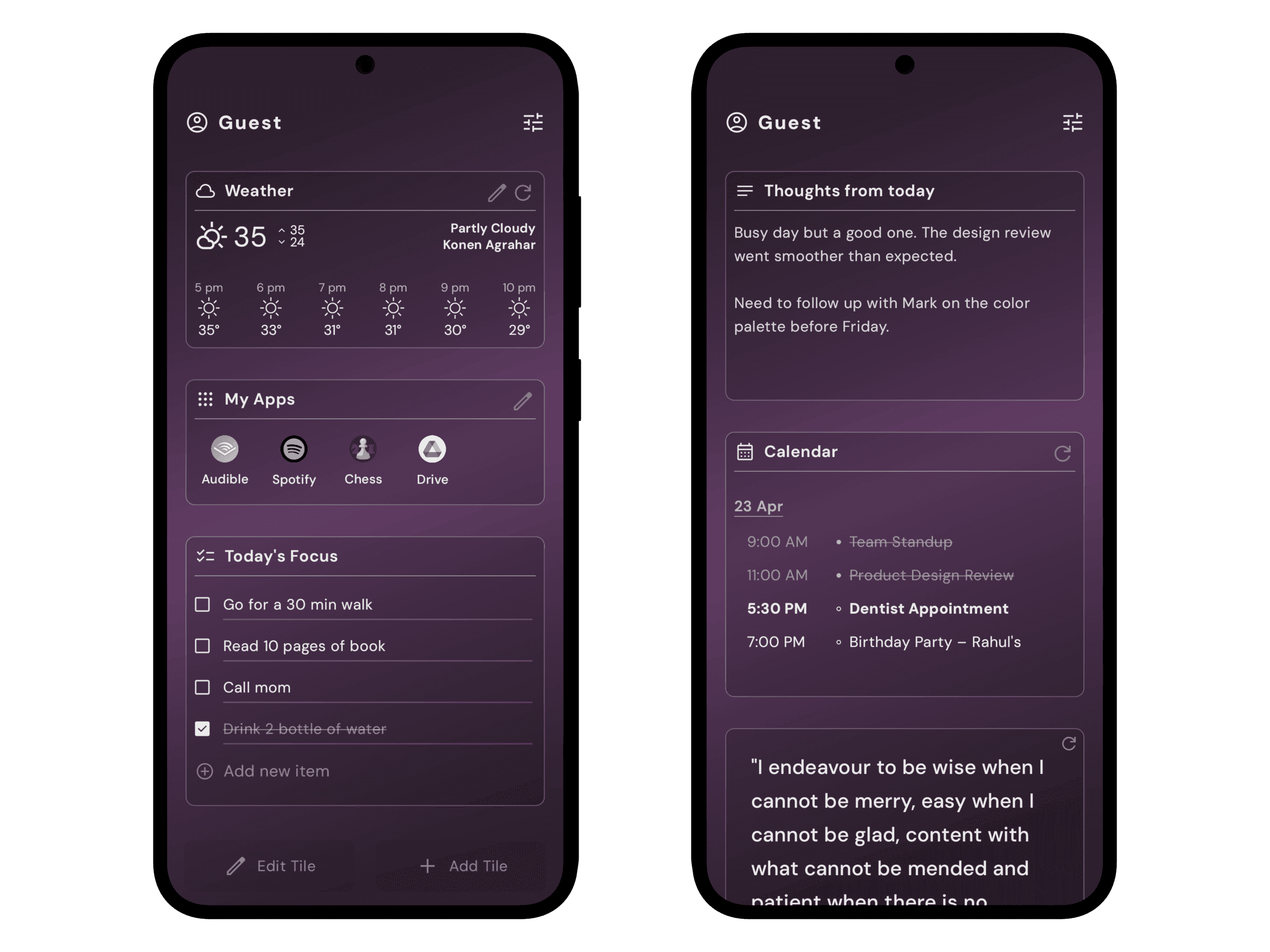 My Space — productivity tiles